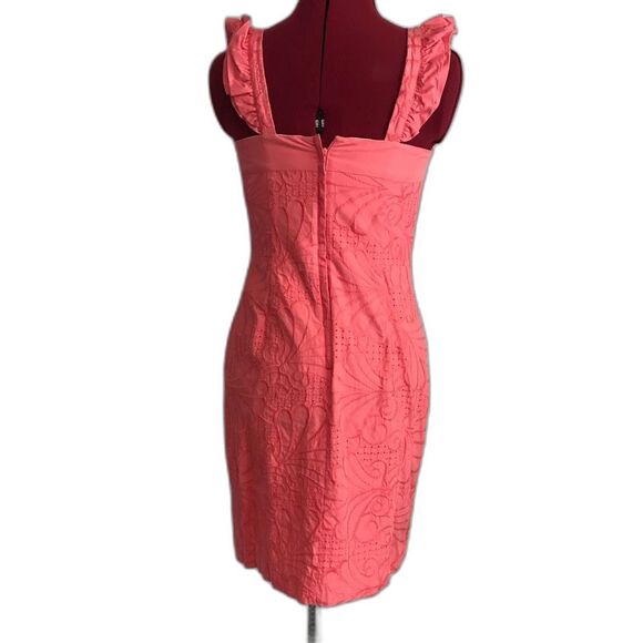 Lilly Pulitzer Serafina Dress Size 2 Pink Salmon A Dollop of Scallop Eyelet - Picture 3 of 11